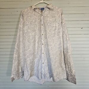 Age Of Wisdom Long Sleeve White With Blue Floral Button Down Shirt Men's Size XL